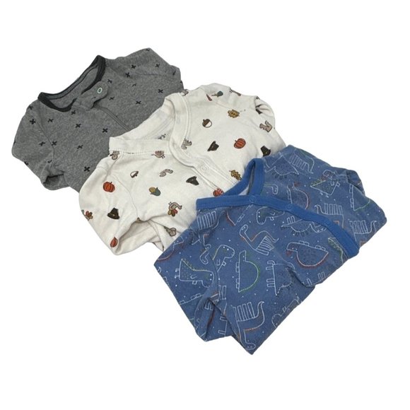 3 Baby Boy's Sleepers - Blue, Cream,‎ & Grey - Size 6 Month  (One 3-6 M) - Picture 1 of 8